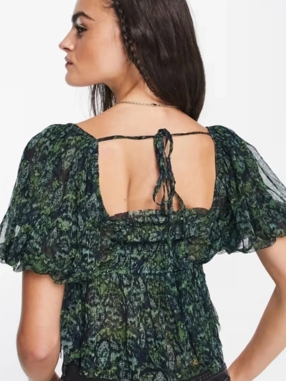 Free People Penelope Smocked Green Top Size  Large